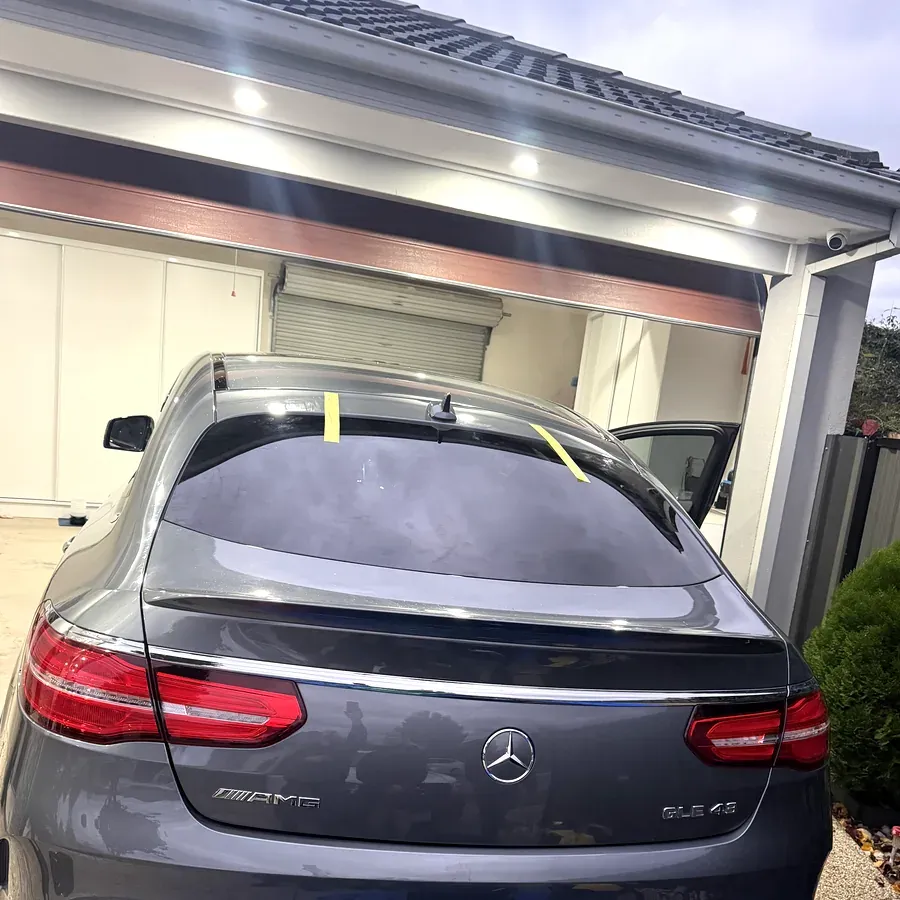 Rear glass replaced on a Mercedes coupe at a residential address