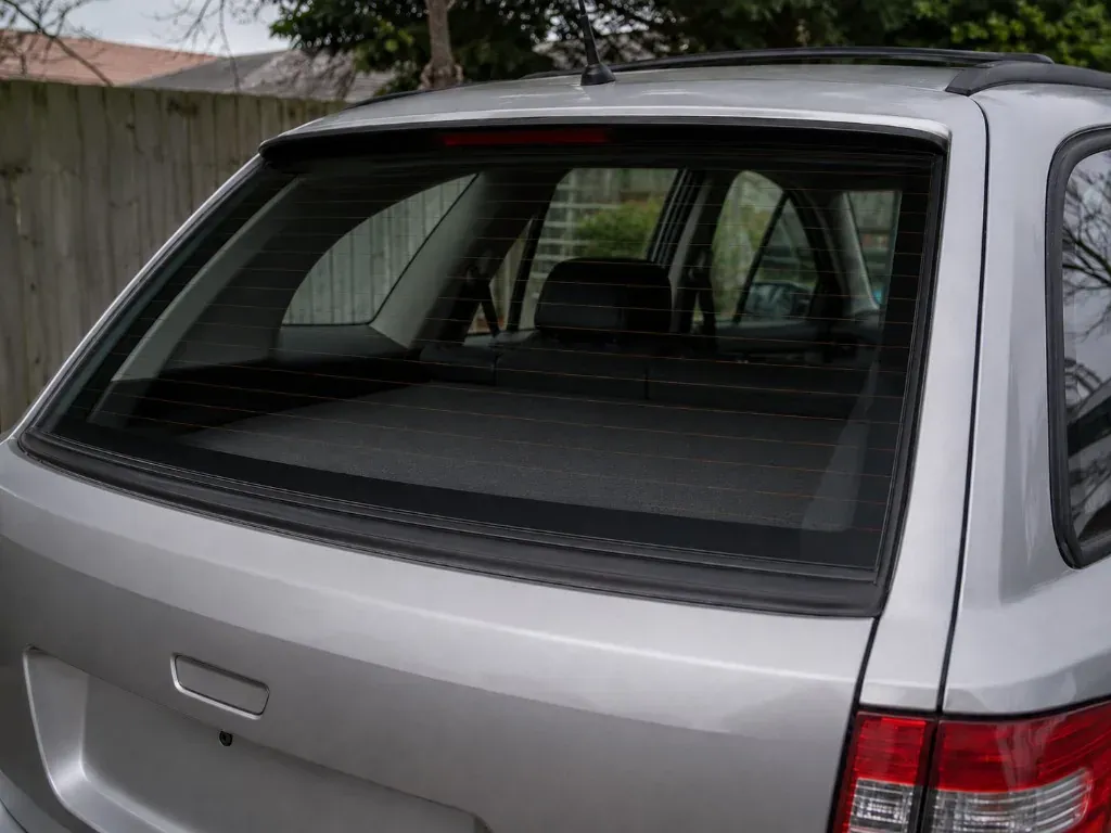 After: silver wagon with a newly fitted clear rear window including demister lines